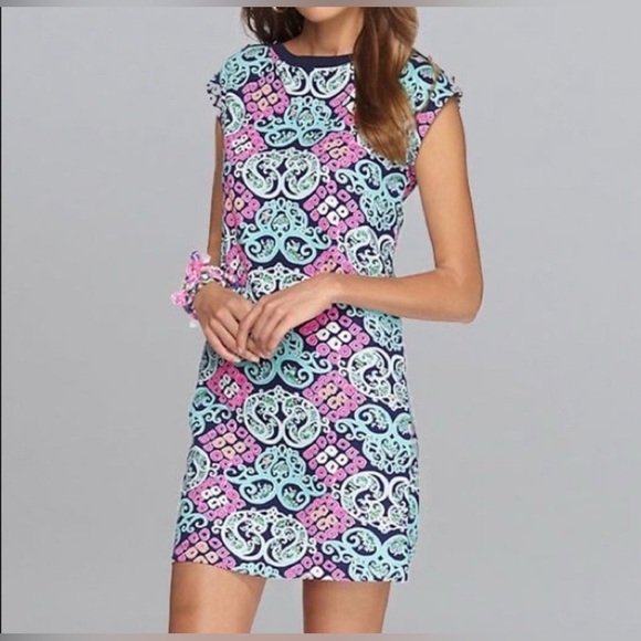 Lilly Pulitzer Behind The Gates Robyn Sleeveless Gold Detail Mini Retro Dress - Picture 1 of 8